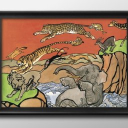 北澤楽天 動物の幅とび競争 A3 サイズ ポスター アート おしゃれ 絵画 インテリア 北欧 イラスト マット紙 艶消し アートパネル 額 フレーム デザイン 壁掛け ギフト 新築祝い ディスプレイ 引越し祝い　新生活　空間デザイン 