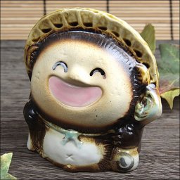 信楽焼 狸 置物 高さ12cm 陶器 縁起物 4号笑福狸(オス) ta-0160