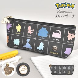 ペンケース ポケモン pokemon ペンポーチ スリムポーチ 筆箱 小物入れ スリム コンパクト かわいい おしゃれ シルエット キャラクター モノトーン カラフル ピカチュウ チャーム付き メイクポーチ 化粧ポーチ 高校生 中学生 大人 通勤 通学 文房具 誕生日 ギフト プレゼント