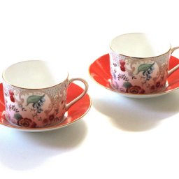 ウェッジウッドWEDGWOOD　ワンダーラスト ロココフラワーズ  ティーカップ＆ソーサーペア【御結婚御祝・内祝・新築御祝・還暦御祝・御礼・寿・ギフト包装可能】