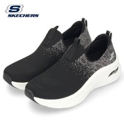 SKECHERS 149684 レディース スリッポン スニーカー スケッチャーズ アーチフィット デラックス キー ジャーニー ブラック ニット素材 ゆったり 