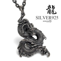 シルバー925 ドラゴンネックレス 龍 ペンダント シルバー 重厚感 ごつめ 迫力感 小豆チェーン フック 辰 竜 存在感 燻し風 金属アレルギー対応 メンズ 男性