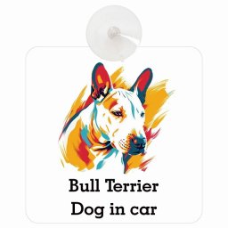 名入れ可 Dog in car Bull Terrier ブルテリア Dタイプ 吸盤 収れん火災防止 セーフティサイン 安全対策 車内用 安全運転 煽り運転対策 安全対策 カラフル ポップアート風 アニメ風 かわいい イラスト カーサイン