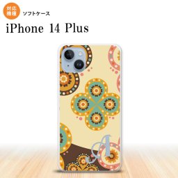 iPhone14 plsu iPhone14 plsu スマホケース 背面ケースソフトケース エスニック 花柄 ベージュ 茶 +アルファベット 2022年 10月発売 nk-i14pl-tp1583i