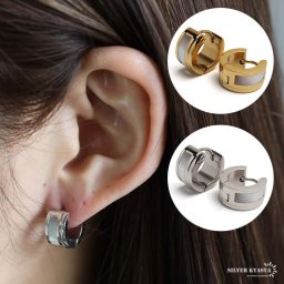ステンレス フープピアス 太めピアス 2色 ゴールド シルバー ワイドピアス 幅広 シンプルピアス ライン メタル 両耳用2点 女性 レディース プチプラ 金属アレルギー対応 イヤリング