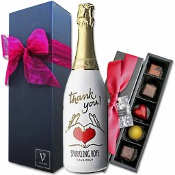 ワイン ギフト 結婚 御祝 誕生日 チョコレート セット 送料無料 冷蔵便【ありがとうを伝える スパークリングワイン HOPE ホープ カヴァ ブリュット/750ml 1本×ボンボンショコラチョコレート 5個入：ゴマ/ユズ/パッション/タンザニア/メキシック リボン包装】