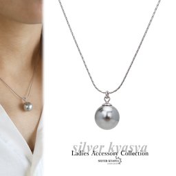 一粒グレーパールネックレス 12mm 大きめ ペンダント ラウンド 真珠ネックレス グレーパール 極細チェーン シルバー925