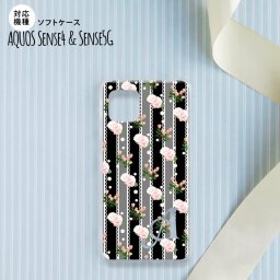sense4 sense5 Aquos sense4/5 スマホケース ソフトケース 花柄 バラ レース 黒 +アルファベット メンズ レディース nk-sens4-tp259i