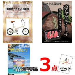 ビンゴ・二次会の景品はお任せ 景品 セット ビンゴ 二次会 16型折りたたみ自転車＆神戸牛・松阪牛ステーキ＆ブルーシール豪華３点セット 景品パネル＆引換券付き目録 15138 結婚式 ゴルフコンペ イベント 抽選会