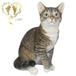 送料無料  大きなサイズで【お座りサバトラ猫（大）】 CAT　本物そっくり  玄関　ガーデン 雑貨 オーナメント  おしゃれ置物 樹脂 お出迎え  おうち時間 WooBia