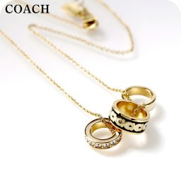 コーチ ネックレス レディース ブランド COACH ペンダント ロゴ リング 3連 408103 GLD 004 ゴールド ブラック ホワイト アクセサリー