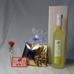 母の日 ギフトセット リキュールセット(とろり果汁・果肉とお米のうまみが見事にコラボした ゆずとろ500ml(福島県)+挽き立て珈琲(ドリップパック5パック)) 母の日カード お母さんありがとうカーネイション付き