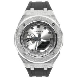 G-SHOCK GA2100SB  フロステッド シルバー  カスタム シルバー文字盤 ブラックラバーバンド カシオーク  ステンレス製