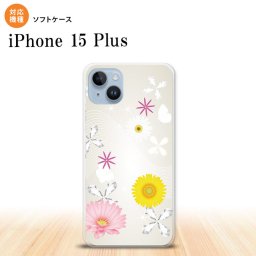 iPhone15 plus iPhone15 plus スマホケース 背面ケースソフトケース 花柄 ミックス B 白 2023年 9月発売 nk-i15pl-tp274
