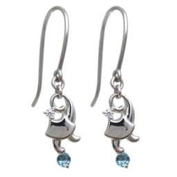 プラチナ 猫 ピアス ネコピアス ブルートパーズ フックピアス