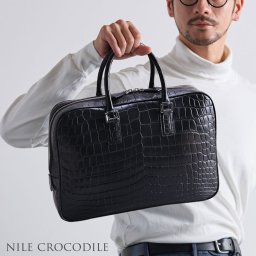 クロコダイル ブリーフケース ブラック センター取り 2way ショルダーベルト付き A4 対応 ブリーフ バッグ ビジネスバッグ 本革 鞄 鰐革 保証書 付き プレゼント ギフト(06001924r) バレンタイン 成人祝い