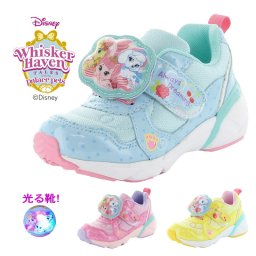 再販無し 光る靴 ディズニー キャラクター ウィスカーヘイブン WhiskerHaven   ムーンスター キッズ スニーカー 女の子 通園 ベロクロ マジック 子供靴 tmdnc1267