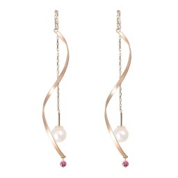 18金 ロングピアス レディース 誕生石 選べる 揺れる アメリカンピアス パールキャッチ ウェーブ バー 18K 上品 華やか パーティー ジュエリー