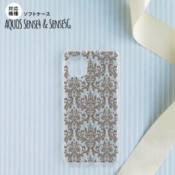 sense4 sense5 Aquos sense4/5 スマホケース ソフトケース ダマスク A クリア 茶 メンズ レディース nk-sens4-tp461