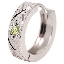 フープピアス プラチナ メンズ ピアス フープ 片耳用 誕生石 8月 ペリドット 中折れ式 金属アレルギー対応 父の日 2024
