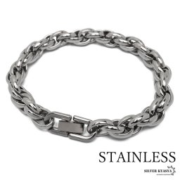 ステンレス ロープチェーンブレスレット 太幅 ツイストチェーンブレスレット フレンチロープ シルバー 中折 HIPHOP メンズ 男性 金属アレルギー対応