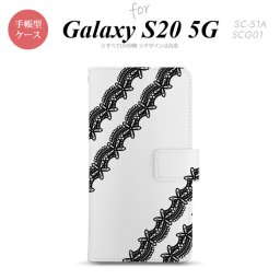 SC-51A SCG01 Galaxy S20 5G 手帳型 スマホケース 全面印刷 おしゃれ ストラップホール 内側にカードポケット付き レース 黒 nk-004s-s20-dr1096