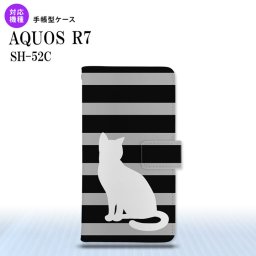 SH-52C AQUOS R7 手帳型スマホケース カバー 猫 ボーダー 黒  nk-004s-r7-dr962