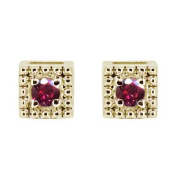 ピアス 18k レディース シンプル スクエア 一粒 天然石 ルビー k18 ピンク イエロー 母の日 2024