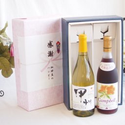 感謝の贈り物ボックス 勝沼甲州種ぶどう100%使用白ワインと国産ワインセット(北海道の詩 プレミアムキャンベル赤ワイン 甘口(北海道)720mlシャンモリ柑橘香勝沼甲州白ワイン(山梨県)750ml