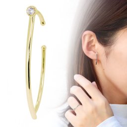 イヤーカフ 18k 大ぶり ゴールド ピンクゴールド K18 イヤカフ レディース 片耳 ダイヤモンド ストレート