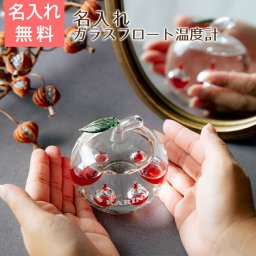 温度計 ガリレオ温度計 オブジェ 置物 インテリア【名入れギフト・名入れプレゼント・誕生日プレゼント・退職祝い】名入れ温度計 かわいい リンゴガラスフロート 送料無料 温度計