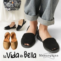 【La vida es bella ラ ビダ エス ベジャ】スウェード レザー バックストラップ フラットサンダル (550 splitsuede)レディース MENORQUINA フラットシューズ メノルカサンダル アバルカ セレブ バカンス ナチュラル 30代 40代 50代 60代 母の日 クリスマス ギフト プレゼント