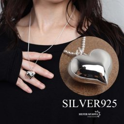 シルバー925 ハートネックレス ビッグハート メタル シルバーネックレス ロングネックレス ボールチェーン 可愛い つやつや 大ぶり シンプル レディース 女性 金属アレルギー対応 ペンダント