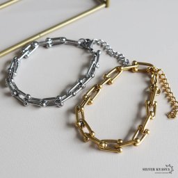 Uチェーンブレスレット レディース ステンレス 18K GP ゴールド チェーンブレスレット シルバー 鎖 金属アレルギー対応 女性