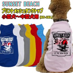 ワンちゃん用プリントメッシュタンクトップ 【SUNSET BEACH】サーフ柄 犬服 WANS PRINT/ワンズプリント 小型犬～中型犬用 XS~2XL メール便無料【返品交換不可】