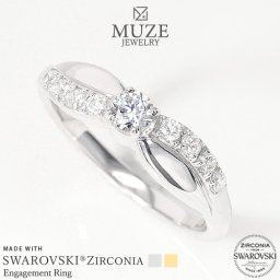 MUZE JEWELRY 指輪   直径3.5mm（総0.4ct相当） プラチナ仕上げ オーダーメイド プラチナ仕上げ K18ゴールド仕上げ エンゲージリング 婚約指輪 ツイストアーム  スワロフスキージルコニア使用リング プロポーズ 記念 made in japan 刻印 名入れ roryxtyle