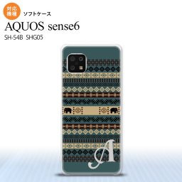 SH-54B SHG05 AQUOS sense6 スマホケース ソフトケース エスニック ゾウ 青 +アルファベット メンズ レディース nk-sens6-tp1573i