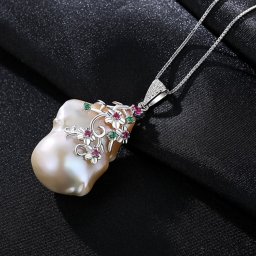 ネックレス キュービックジルコニア 淡水パール シルバー925 ホワイト ピンク イエローゴールド シルバー ベネチアンチェーン 大粒 大人 バロック 42+3cm pn0025