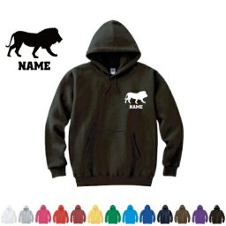 ライオン/名入れフーデッドパーカー 左胸ワンポイント  オリジナル セミオーダーメイド 名入れ 部活 サークル 卒団記念品 チームウェア 百獣の王、leo、Lion お揃い 記念 クラブ【cf_mlh】