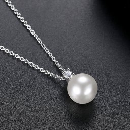 ネックレス キュービックジルコニア 真鍮 ホワイト シルバー 小豆 アズキチェーン カニカン 大粒 40+5cm 上品 エレガント 大人 イミテーションパール n19120903