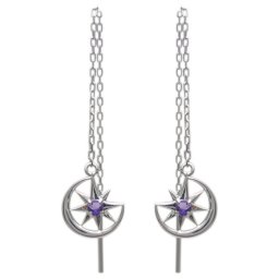 プラチナ ロングピアス アメジストピアス 星 月 揺れる ピアス