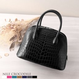 クロコダイル ハンドバッグ レディース センター取り 2WAY ショルダーベル付き 両開ファスナー あおりポケット付き マット 加工/目地染め 保証書 付き 鰐革 本革 女性 ショルダーバッグ 2WAYバッグ ギフト プレゼント (06001756r) バレンタイン 成人祝い