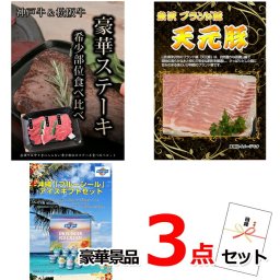 ビンゴ・二次会の景品はお任せ 景品パネル 目録 神戸牛・松阪牛ステーキ＆米沢天元豚＆ブルーシール豪華３点セット 景品パネル＆引換券付き目録 14007 結婚式  ビンゴ 二次会 ゴルフコンペ イベント 抽選会