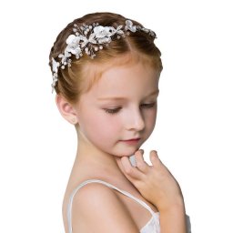 ヘアアクセサリー ヘッドドレス 子供 髪飾り 花 女の子 キッズ ラインストーン ボタニカル 蝶々  クラシカル シルバー パール ティアラ 花 発表会 ピアノ 結婚式 ブライダル ウエディング 可愛い 写真撮影 (HC16) 