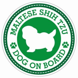セーフティサイン ステッカー Dog on board MALTESE SHIH TZU マルシーズー グリーン 直径13cm あおり運転 対策 カーステッカー 煽り運転対策 自動車用 屋外 屋内 防水 かわいい おしゃれ 安全対策 カーサイン 肉球マーク