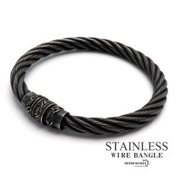燻仕上げ ワイヤーブレスレット メンズ 燻 唐草ブレスレット 太め チェーンブレスレット シンプル ステンレス製 vintage マグネット 簡単装着 父の日 男性