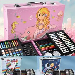 アタッシュケース パレット 文房具 色鉛筆 クレヨン アートセット お絵かき お絵かきセット お絵描き お絵描きセット 絵具 小学生 高学年 女の子 男の子 子供 誕生日 誕生日プレゼント クリスマスプレゼント クリスマス プレゼント ギフト キッズ ユニコーン 宇宙 人魚