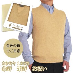 傘寿 祝い 米寿 祝い カシミヤ 100% Vベスト 傘寿 (80歳) 米寿 (88歳) の 御祝 に 黄色 V首 ニット ベスト セーター カシミア 傘寿 米寿 お祝い 熨斗 対応 のし 宛書 650700-bei ベスト 送料無料
