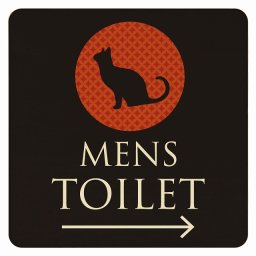 9x9cm トイレ 御手洗 TOILET トイレマーク ねこ 猫 ネコ ミッドナイト風 MENS 右 矢印 ピクトサイン 木製ドアサイン ドアプレート インテリア 施設 案内