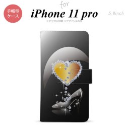 iPhone11Pro iPhone11 Pro 手帳型スマホケース カバー ハート ガラスの靴 黒  nk-004s-i11p-dr236